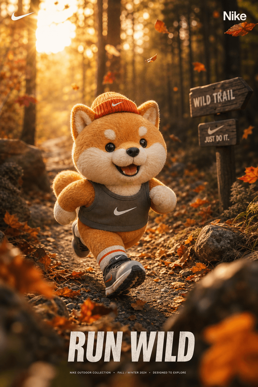 Plush micro-world sample — Nike running shiba